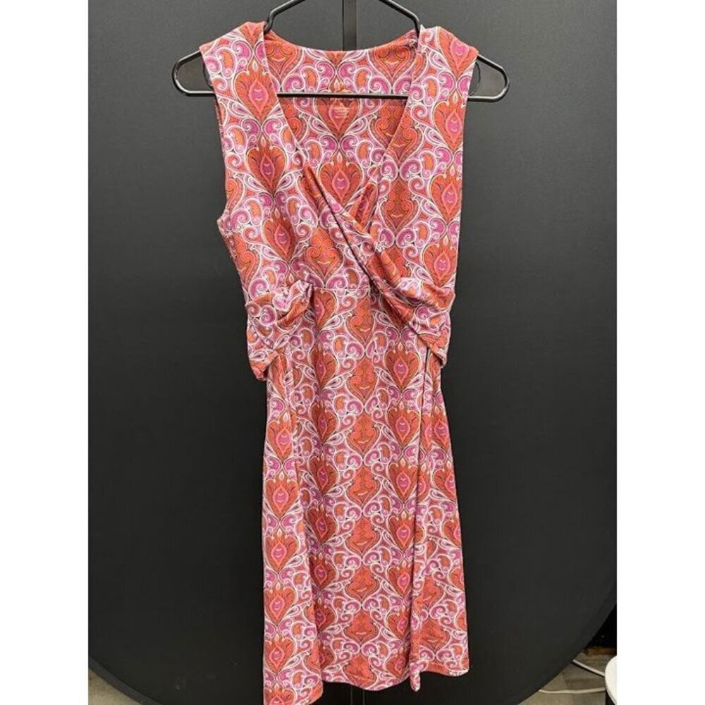 Prana Kamen Pink Orange Paisley Patterned V-Neck Twist Activewear Dress
